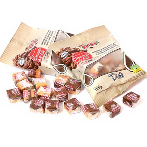 Alimentos saudáveis pacotes de balas quadradinhas sabor caramelo com café diet