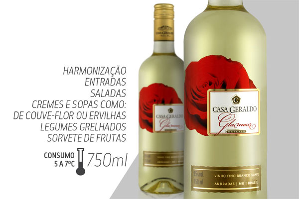 Imagem da garrafa de vinho branco Casa Geraldo e ao lado uma escala mostrando que a temperatura ideal para vinho branco é entre 5 a 7ºC