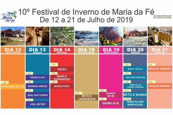 Programação musical do Festival de Inverno Maria da Fé MG