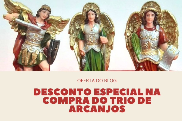 Trio de Arcanjos de resina São Miguel, São Rafael e São Gabriel