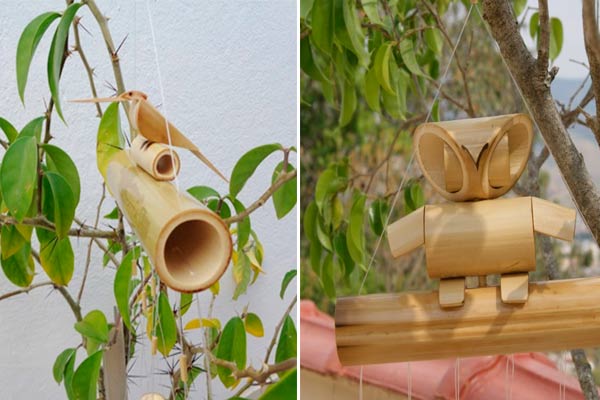 Modelos de Sino dos Ventos de Beija Flor e de Coruja como sugestão de Presentes criativos de Feng Shui