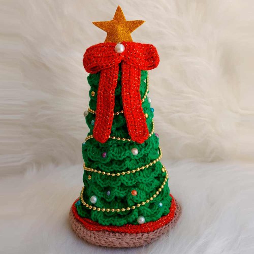 Enfeite Natalino Pinheiro Árvore de Natal de Crochê - 25 cm
