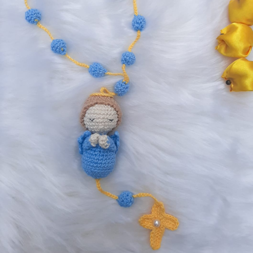 Amigurumi Terço Anjo da Guarda de Crochê Azul