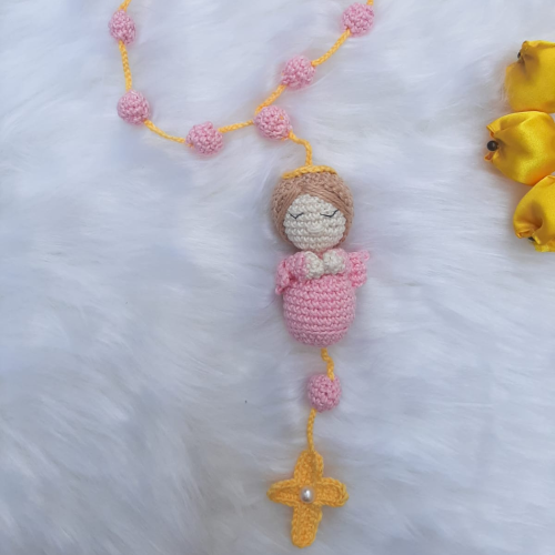 Amigurumi Terço Anjo da Guarda de Crochê Rosa 