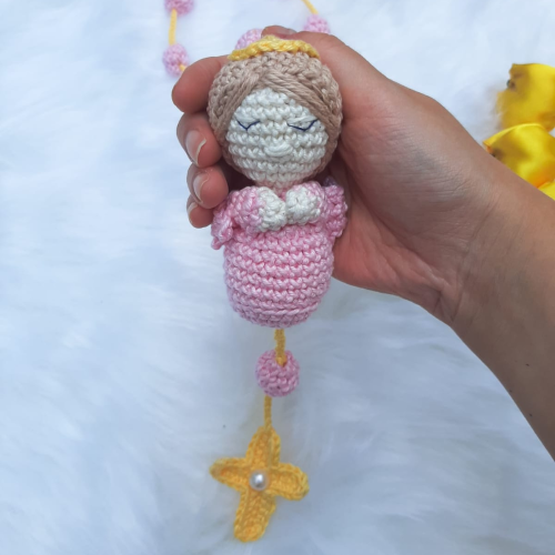 Amigurumi Terço Anjo da Guarda de Crochê Rosa 