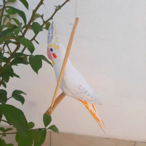Pássaro de Madeira Calopsita Cara Branca Grande