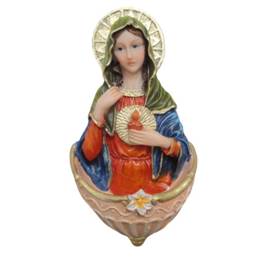 Pia de Água Benta Sagrado Coração de Maria - 15 cm - Base Bege