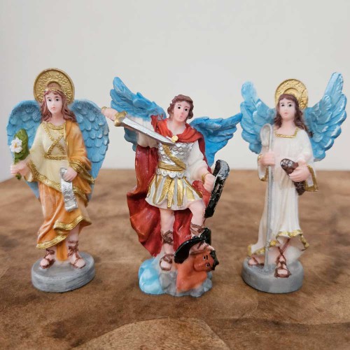 3 Imagens de Arcanjos São Miguel, São Rafael e São Gabriel em Resina - 9 cm
