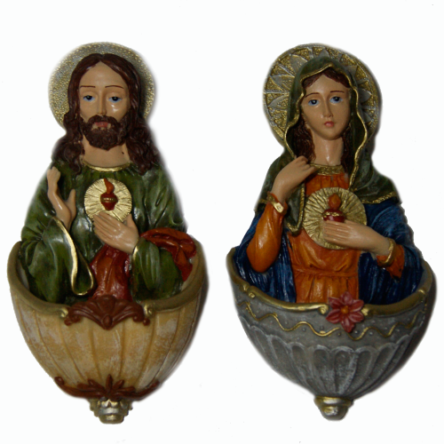 Pias de Água Benta Sagrado Coração de Jesus e Maria - 15 cm - Modelo V