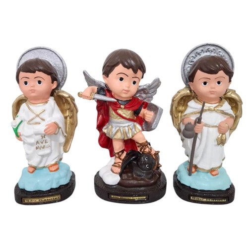 3 Imagens de Arcanjos Infantil São Miguel, São Rafael e São Gabriel em Borracha Inquebrável - 16 cm